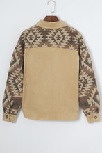 Load image into Gallery viewer, Khaki Aztec Print Patchwork Frayed Edge Corduroy Jacket