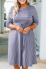 Load image into Gallery viewer, Striped Tie Waist 3/4 Sleeve Plus Size Dress