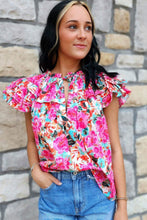 Load image into Gallery viewer, Ruffle Flutter Sleeve Floral Print Blouse