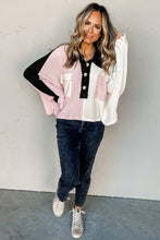 Load image into Gallery viewer, Multicolor Colorblock Flap Pockets Henley Collared Top