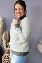 Load image into Gallery viewer, Green Striped Contrasting Trim Plus Size Henley Pullover