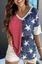 Load image into Gallery viewer, Multicolor Stripes Stars Print Knit Short Sleeves Top