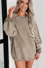 Load image into Gallery viewer, Khaki Solid Ribbed Knit Round Neck Pullover Sweatshirt