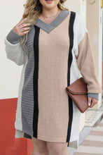 Load image into Gallery viewer, Apricot Mixed Boucl Color Block Plus Size Sweater Dress