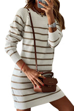 Load image into Gallery viewer, Stripe Button Ribbed Detail Mini Sweater Dress