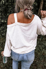 Load image into Gallery viewer, Beige Leopard Floral Pumpkin Asymmetric Cold Shoulder Top