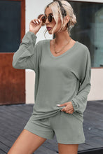 Load image into Gallery viewer, Grass Green Corded V Neck Slouchy Top Pocketed Shorts Set