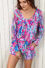 Load image into Gallery viewer, Purple Floral Long Sleeve Top and Drawstring Shorts Set
