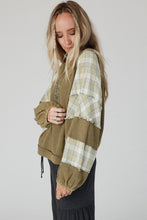 Load image into Gallery viewer, Plaid Patch Waffle Knit Exposed Seam Bubble Sleeve Top