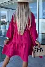 Load image into Gallery viewer, Crinkled Tiered Split Neck Shirt Dress