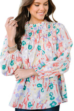 Load image into Gallery viewer, Multicolor Printed Frilled Neck Smocked Loose Blouse