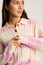 Load image into Gallery viewer, Pink Stripe Cable Knit Collared Henley Sweater
