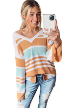 Load image into Gallery viewer, Multicolor Colorblock Stripe Long Sleeve Split Sweater