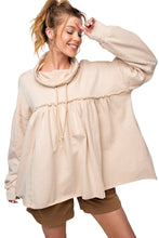 Load image into Gallery viewer, Beige Frill Exposed Seam Cowl Neck Oversized Sweatshirt
