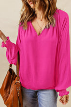 Load image into Gallery viewer, Pleated V Neck Puffy Sleeve Blouse