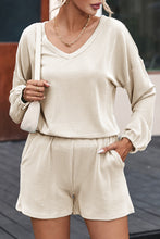 Load image into Gallery viewer, Beige Corded V Neck Slouchy Top Pocketed Shorts Set
