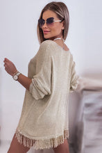 Load image into Gallery viewer, Khaki Lightweight Knit Fringe Hem Loose Sweater