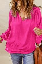 Load image into Gallery viewer, Pleated V Neck Puffy Sleeve Blouse