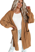 Load image into Gallery viewer, Khaki Ribbed Trim Eyelet Cable Knit Cardigan