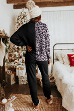 Load image into Gallery viewer, Black Contrast Leopard Long Sleeve Pullover and Joggers Outfit