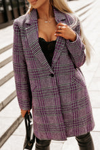 Load image into Gallery viewer, Pink Plaid Lapel Collar One Button Midi Coat
