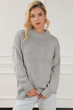 Load image into Gallery viewer, Light Grey Chunky Knit Turtle Neck Drop Shoulder Sweater