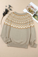 Load image into Gallery viewer, Gray Geometric Pattern Ribbed Round Neck Sweater