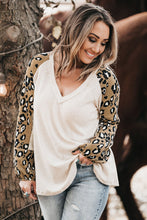 Load image into Gallery viewer, Beige Printed Plus Size Waffle Knit Contrast Leopard Long Sleeve Top