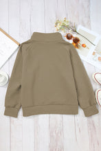 Load image into Gallery viewer, Apricot Quilted Buttoned Neckline Stand Neck Pullover Sweatshirt