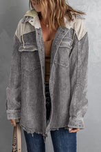 Load image into Gallery viewer, Gray Color Block Button Down Hooded Corduroy Jacket