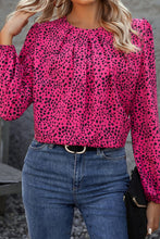 Load image into Gallery viewer, Leopard Print Pleated Blouse with Keyhole