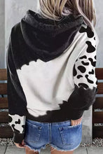 Load image into Gallery viewer, Black Cow Tie Dye Print Pocketed Drawstring Pullover Hoodie