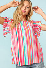 Load image into Gallery viewer, Stripe Abstract Print Stitching Ruffle Sleeve Blouse