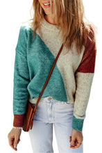 Load image into Gallery viewer, Multicolor Colorblock Ribbed Trim Round Neck Sweater