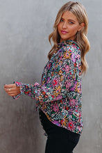 Load image into Gallery viewer, Multicolor Floral Print Ruffled Long Sleeve V-Neck Blouse