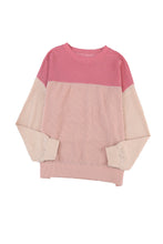 Load image into Gallery viewer, Pink Color Block Long Sleeve Ribbed Loose Top