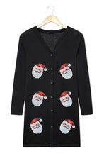 Load image into Gallery viewer, Black Sequined Santa Claus Button Up Cardigan