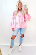 Load image into Gallery viewer, Light Pink Embroidered Bow Lantern Sleeve Oversized Pullover Sweatshirt