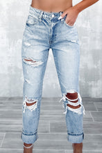 Load image into Gallery viewer, Sky Blue Light Wash Frayed Slim Fit High Waist Jeans