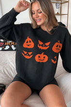 Load image into Gallery viewer, Black Halloween Pumpkin Face Pattern Drop Shoulder Sweater