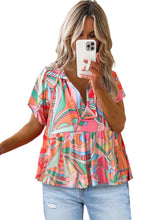 Load image into Gallery viewer, Multicolor Boho Abstract Pattern Split V Neck Flowy Blouse