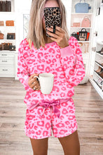 Load image into Gallery viewer, Pink Leopard Long Sleeve Satin Tie Shorts Two Piece Set
