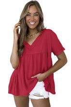 Load image into Gallery viewer, Frayed V Neck Ruffled Babydoll Blouse