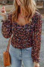 Load image into Gallery viewer, V Neck Bubble Sleeve Floral Blouse