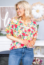 Load image into Gallery viewer, Floral Print Ruffled Short Sleeve V Neck Blouse