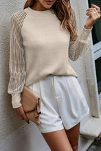 Load image into Gallery viewer, Apricot Striped Mesh Long Sleeve Crewneck Ribbed Top