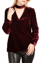 Load image into Gallery viewer, Biking Red Choker Neck Hollow-out Velvet Blouse
