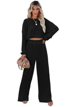 Load image into Gallery viewer, Black Corded Cropped Pullover and Wide Leg Pants Set