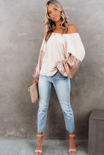 Load image into Gallery viewer, Apricot Sequin Patchwork Sleeve Open Back Waffle Knit Top