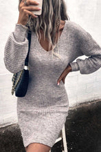 Load image into Gallery viewer, Gray V Neck Bodycon Sweater Dress